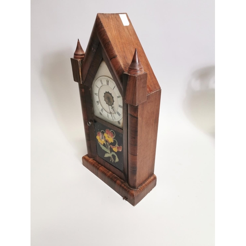 112 - Edwardian rosewood steeple clock. { 53cm H X 27cm W X 11cm D }.