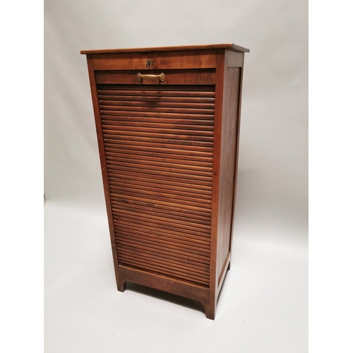 5 - Early 20th. C. oak filing cabinet with tambour door. { 120cm H X 66cm W X 65cm D }.