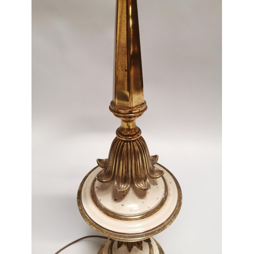 6 - Good quality pair of brass and painted metal table lamps {104 cm H}.