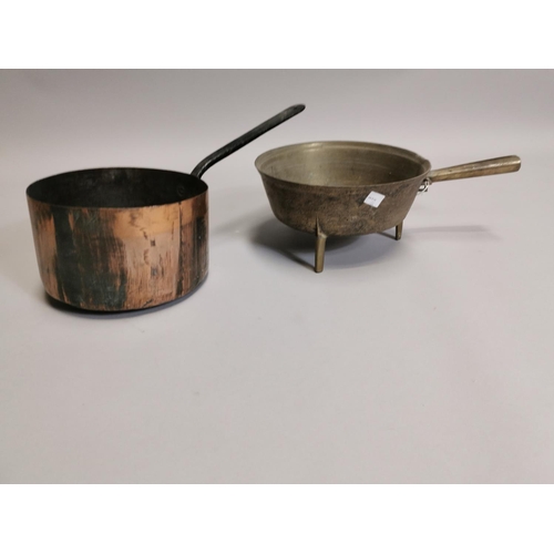 64 - Two 18th. C. & 19th. C. brass and copper saucepans.