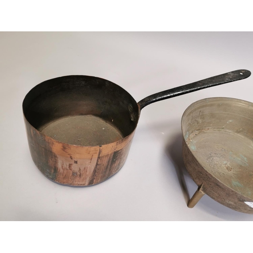 64 - Two 18th. C. & 19th. C. brass and copper saucepans.