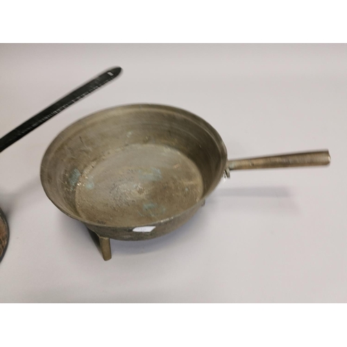 64 - Two 18th. C. & 19th. C. brass and copper saucepans.