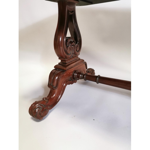 78 - William IV upholstered mahogany centre stool raised on shaped supports and single turned stretcher. ... 