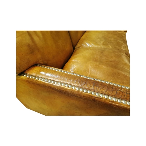 85 - Good quality three seater leather upholstered sofa { 85cm H X 204cm W X 91cm D }.