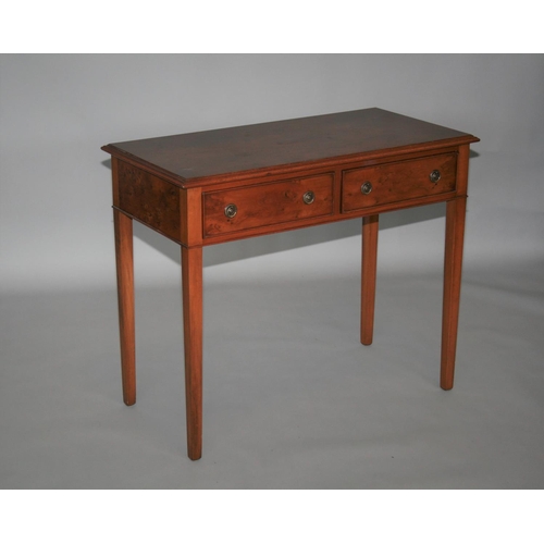 20 - Yew wood sofa table and matching side table with two drawers 90 W x 75 H x 50 D and 90 W x 75 H x 45... 