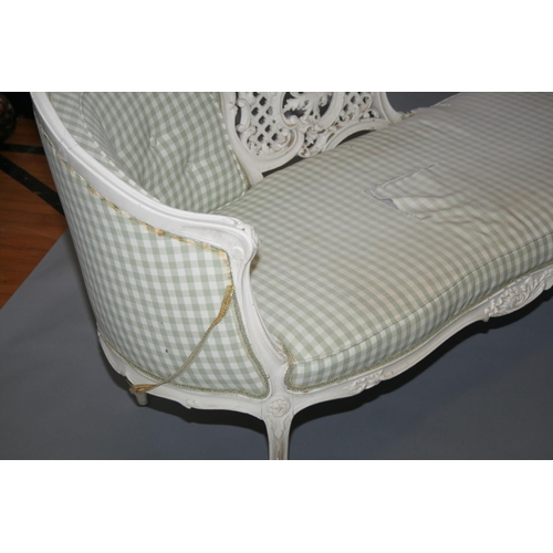 25 - Antique painted French style chaise longue and upholstered top centre stool 150 W x 80 H x 60 D