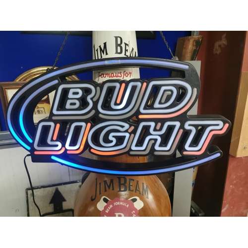445 - Bud Light NEON advertising sign in working order {36 cm H x 70 cm W}.