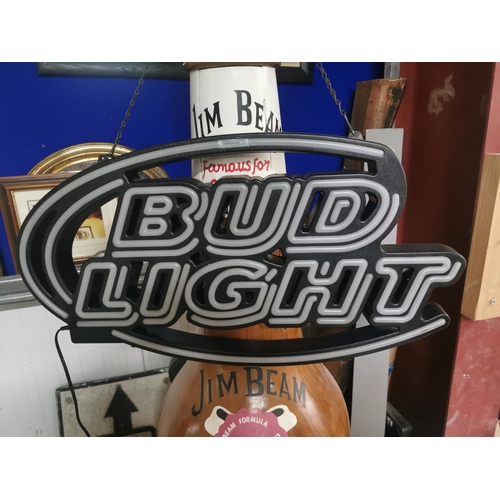 445 - Bud Light NEON advertising sign in working order {36 cm H x 70 cm W}.