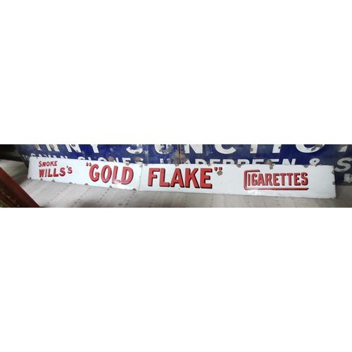 543 - Smoke Will's Gold Flake Cigarettes two part enamel advertising sign { 30cm H X 360cm L }.