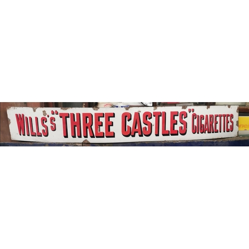 544 - Will's Three Castles Cigarettes enamel advertising sign { 30cm H X 222cm L }.