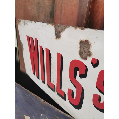 544 - Will's Three Castles Cigarettes enamel advertising sign { 30cm H X 222cm L }.