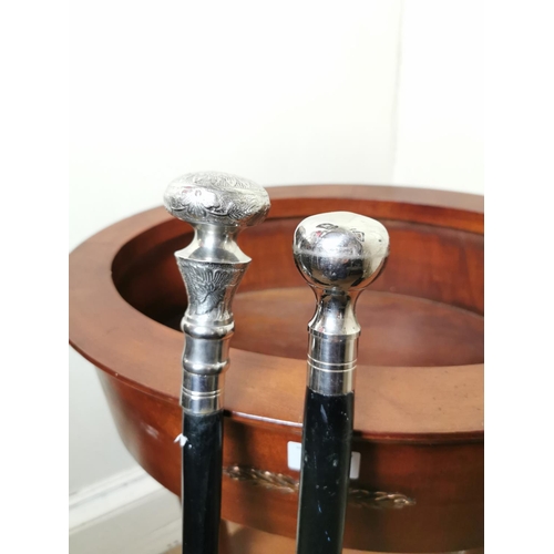 84 - Two wooden walking sticks with silver plated finials { 95cm H & 92cm H }.