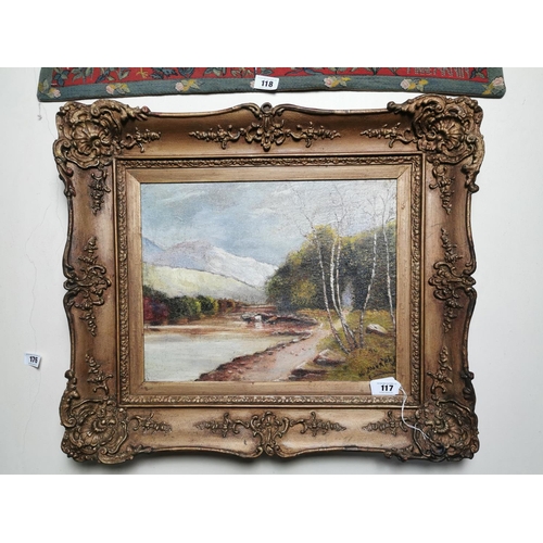 117 - A Murphy Rural Scene Oil on Board mounted in a gilt frame { 64cm H X 74cm W }.