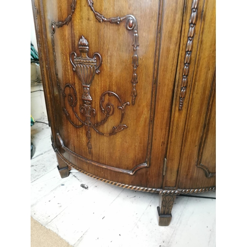 145 - Mahogany demi - lune side cabinet in the Adam's style { 92cm H X 105cm W X 47cm D }