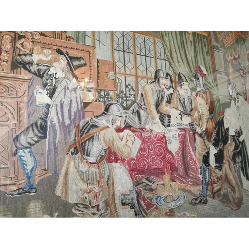 76 - Exceptional quality tapestry depicting The Pillage and Destruction of Basing House Hants, October 14... 