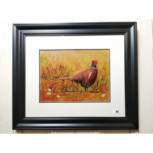 81 - R Keefer The Cock Pheasant Watercolour { 59cm H X 70cm W }.