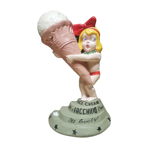 11 - Resin advertising Ice-cream figurine in the form of a girl holding a cone - ice-cream with a facchin... 