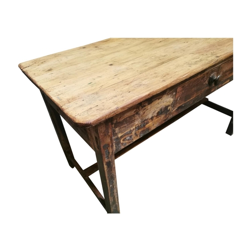 4 - 19th. C. painted pine table with single drawer in the frieze raised on square legs and single stretc... 