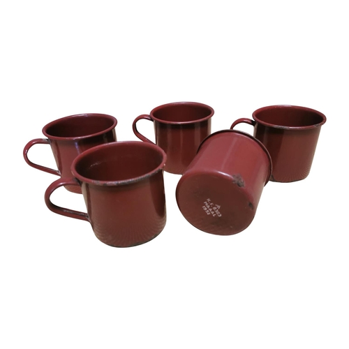 48 - Set of five early 20th C. enamel army mugs {9cm H x 13cm Dia.}