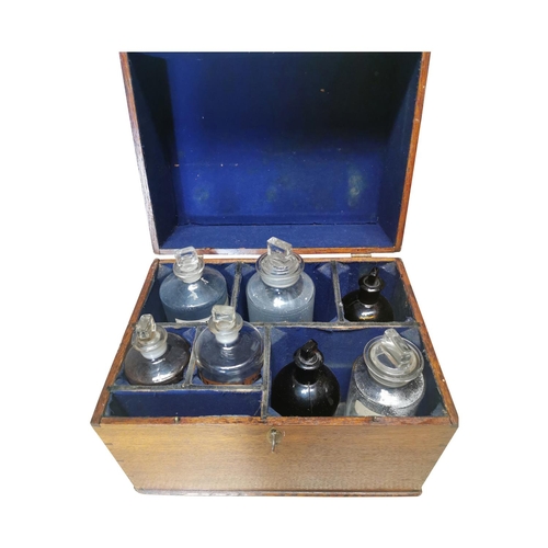 49 - 19th C. Oak apothecary box complete with bottles {33cm H x 39cm w x 30cm D}
