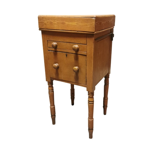 5 - 19th C. Scumbled pine bedside cabinet with single short drawer over single door raised on turned leg... 