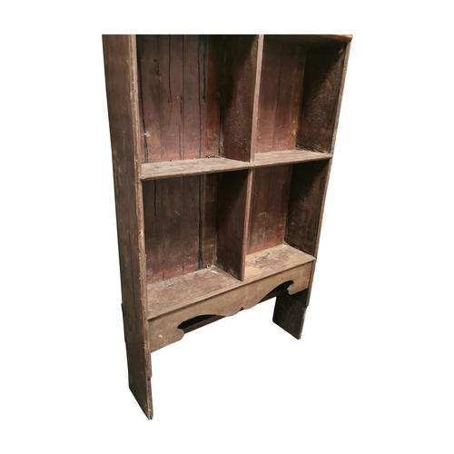 52 - Set of 19th C. Irish painted pine freestanding shelves with carved frieze {211cm H x 101cm W x 24cm ... 