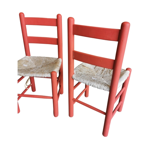 57 - Pair of painted pine sugan chairs with rattan seats {Each 85cm H x 43cm W x 40cm D}