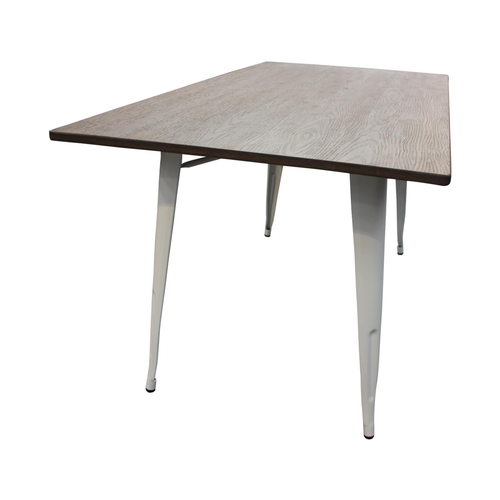 1 - Tolix dining table with rectangular wooden top { 77cm H x 150cm L x 80cm D}