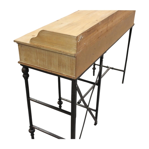 10 - Industrial style side table the wooden gallery back and top above three drawers in the frieze raised... 