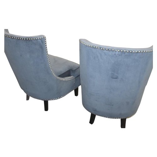 13 - Good quality pair of velvet upholstered slipper chairs raised on tapered legs  { 95cm H x 65 cm W x ... 