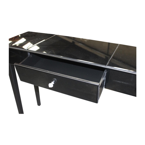 15 - Smoked glass side table with single drawer in the frieze raised on square tapered legs  {75cm H x  1... 