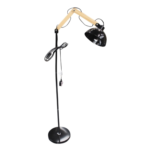 16 - Retro metal and pine angle poise floor lamp. { 138cm H x  50cm W x  31cm D}