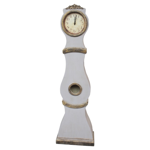 18 - Painted wooden long cased clock in the French style { 182cm H x  53 cm W x 25 cm D}