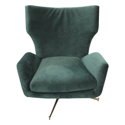 19 - Retro style crushed velvet upholstered easy chair with curvaceous shape { 88cm H x 81 cm W x 90 cm D... 