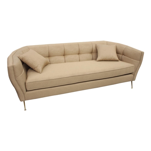 21 - Good quality upholstered Designer three seater sofa mounted on brass legs { 74cm H x  224cm W x  92c... 