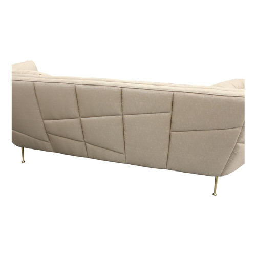 21 - Good quality upholstered Designer three seater sofa mounted on brass legs { 74cm H x  224cm W x  92c... 