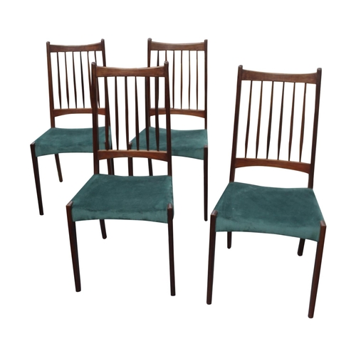 35 - Set of four Retro teak Danish chairs with Danish stamp. { 94cm H x  46cm W x  40cm D}