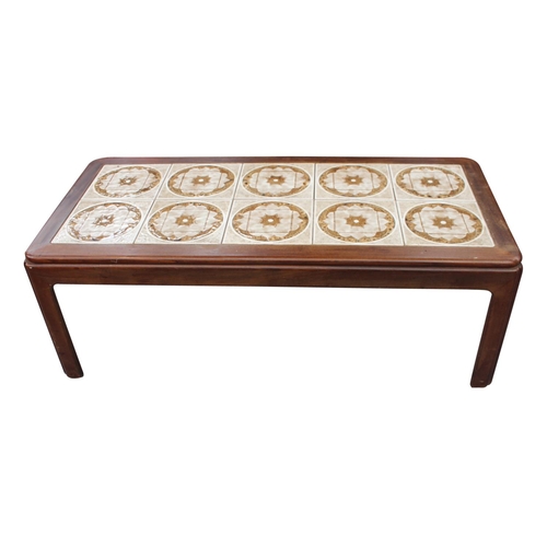 40 - Mid century G - Plan teak coffee table with inset tiled top, with G -Plan label verso . { 40cm H x 1... 