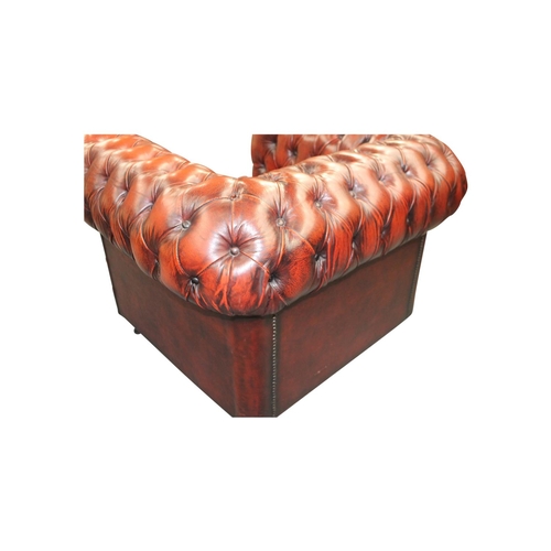 43 - Good quality deep buttoned ox blood leather upholstered club chair  { 67cm H x 100 cm W x 90 cm D}