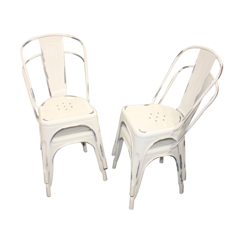 46 - Set of four metal Tolix stacking chairs { 85cm H x  40cm W x 50 cm D}