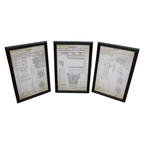 57 - Set of three framed Architectural prints mounted in black frames { cm H x  cm W x  cm D}