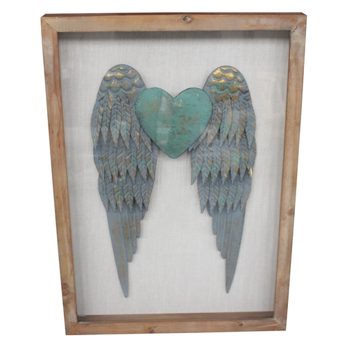 60 - Gilded and painted metal Angel Wings mounted in an oak frame { 70cm H x  50cm W }