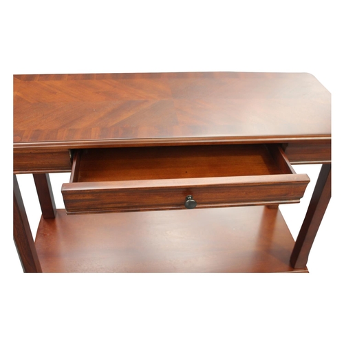 63 - Mahogany console table with drawer in the frieze raised on square legs with frieze  { 75cm H x  111c... 