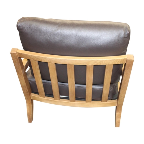 9 - Retro style leather upholstered wooden framed easy chair { 83 cm H x  70 cm W x 60 cm D}