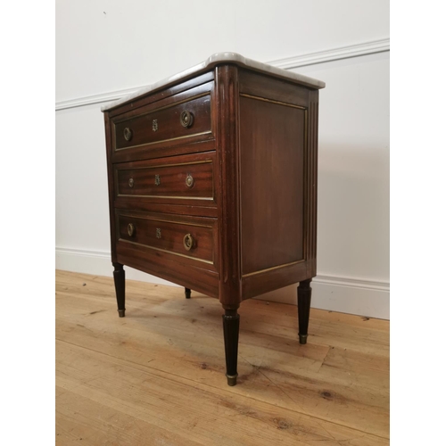 52 - Edwardian rosewood and mahogany chest of drawers  with marble top and ormolu mounts raised on turned... 