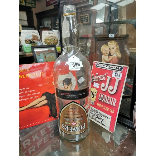 356 - John Powers whiskey advertising display bottle {51 cm H}.