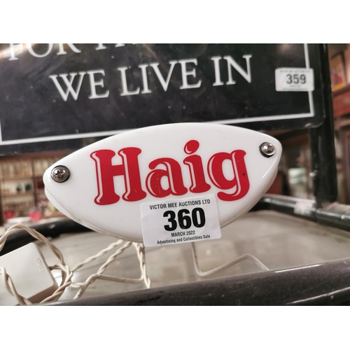 360 - Rare Haig Scotch Whiskey light up advertising sign. { 11cm H X 17cm W }.