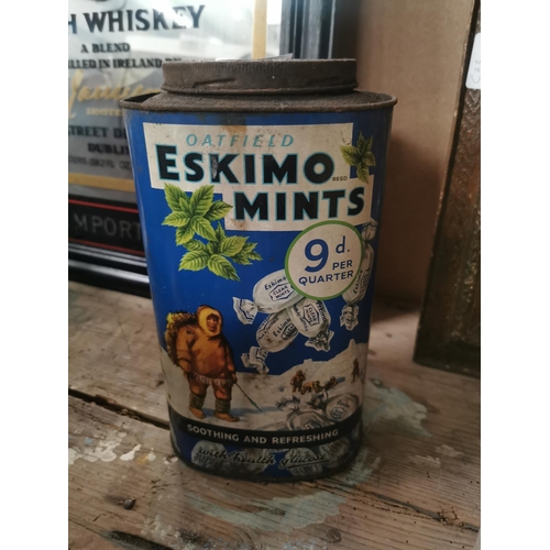 39 - Eskimo Mints advertising sweet tin {26 cm H x 15 cm W x 13 cm D}.