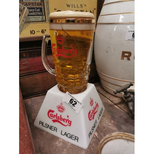 62 - Carlsberg Pilsner Lager counter light. {slight damage}. {26 cm H x 15 cm W x 15 cm D}.