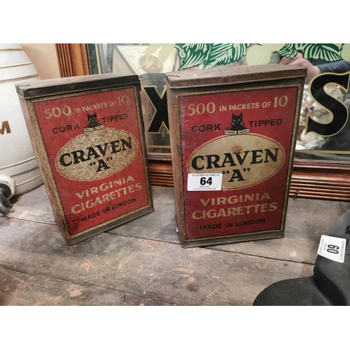 64 - Two Craven A cigarette advertising  tins. {24 cm H x 16 cm W x 9 cm D}.